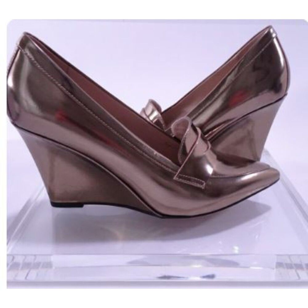 Theory Women's Metallic Leather Loafer Wedge Pumps Sandals NWT 498 Sz 37 39